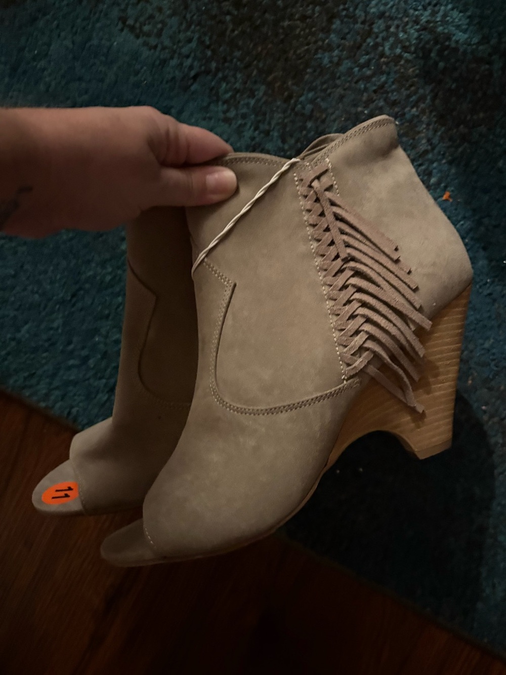 Carlos by Carlos Santana Peyton peep fringe booties nude new without box